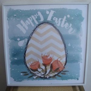 Happy  Easter  Egg with Flowers  Framed Watercolor Print on Wood Wall Art New